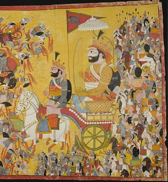 Karna at kurukshetra war,c.1820 painting