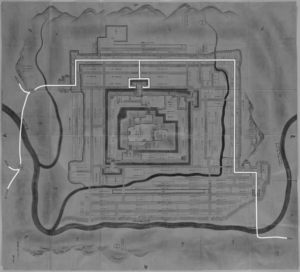 正保城絵図　本道可視化　篠山