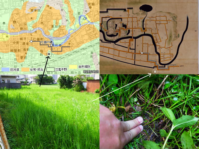 正保城絵図と地形の比較（掛川）および市街地に残る休耕田